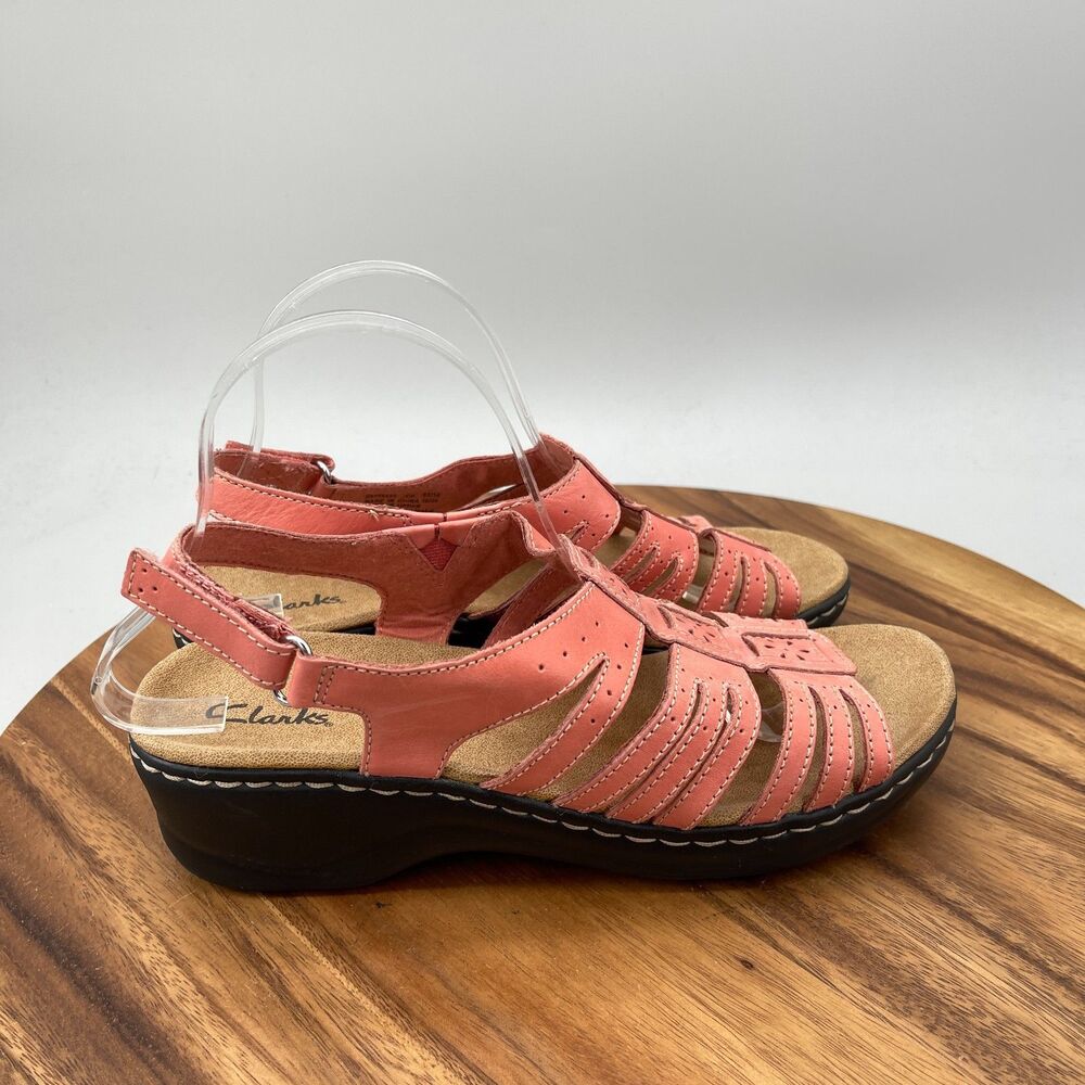 Clarks Sandals Womens Size 9 W Pink Wedge Casual Comfort Shoes